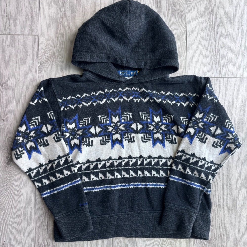 Polo Ralph Lauren Fair Isle Snowflake Fleece Hoodie Grey Blue XS